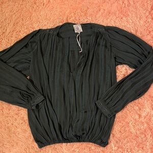 Muche et Muñette Black Sheer Blouse Women’s S Boho Long Sleeve Peasant Top